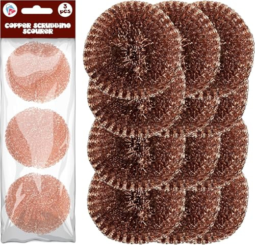 12Pcs Copper Coated Scrubbers – Non Scratch Rust Resistant Scouring Pads for Pots Pans Grills Kitchen Cleaning Reusable Heavy Duty Dishwashing Scrub Balls 5cm Eco-Friendly