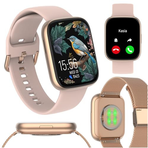 FOREVER ForeVigo 4 SW-330 Smartwatch - Orologio da donna, AMOLED, impermeabile, due strisce, telefonate, modalità sportive, calendario mestruale, misuratore di pressione, notifiche, oro rosa