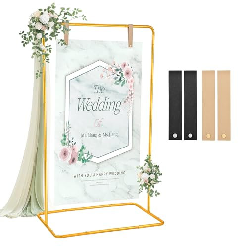 Soporte ajustable para letreros de boda, soporte ajustable para letreros de boda con correas de cuero para colgar, estante para letreros, soporte de caballete resistente para carteles, soporte de