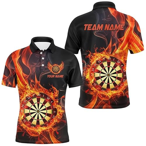 Outfitsuche Personalisierte 3D-Dartscheibe Schwarze Dart-Team-Trikots mit individuellem Flammendesign Leistungsfähiges Dart-Trikot T2835