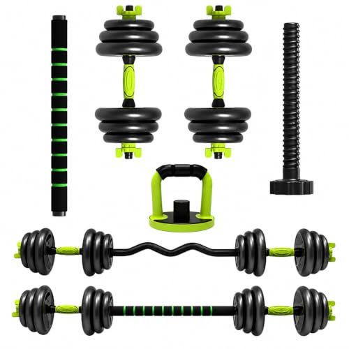 20KG 40KG SETs Adjustable Dumbbell and Barbell Set, 6-in-1 Home Gym Equipment with Kettlebell and Push-Up Handles, Olympic Standard Weight Training Kit