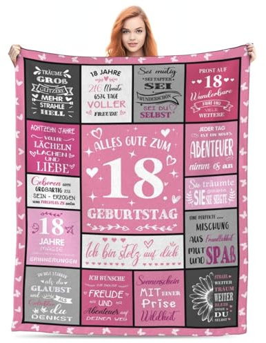 FestiKiva Geschenk zum 18. Geburtstag für Mädchen, Decke 150 x 130 cm Süße Wolldecke als Geburtstagsgeschenk für 18-Jährige, Dekoration für den 18. Geburtstag (18. Geburtstag-Rosa)