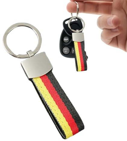 SGERUFZ Schlüsselanhänger mit Deutscher Flagge, aus Segeltuch und Metallring, Nicht leicht zu brechen, modischer Edelstahl, farbecht, geeignet für Männer und Frauen Autoschlüsselanhänger
