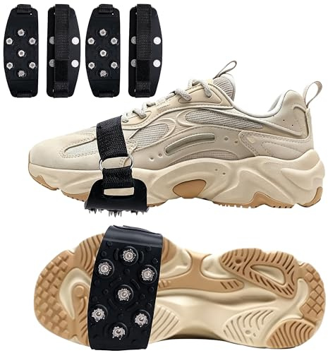 4 Stück Anti Rutsch Schuhspikes- Steigeisen für Wanderschuhe- Spikes für Schuhe Winter- Schuhkrallen für Schnee und EIS-Grödel für Schneeschuhe-Ice Klampen für Wandern, Spazieren, Hiking, Walking