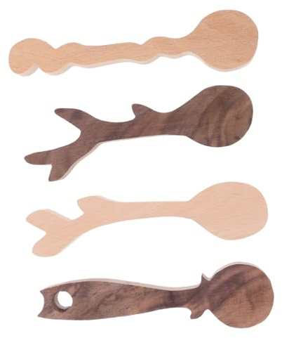AKOOSY 4pcs DIY Wooden Spoon Carving Kit Semi-Finished Wood Blanks for Crafting and Whittling Beech and Walnut Mix Beginner-Friendly Carve Wooden Spoons for Personal Creative Projects
