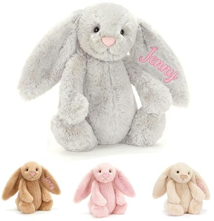 ZYHJJ Peluche Lapin Personnalisée avec nom,Peluche Lapin Mignon Doux, Doudou Enfant Mignon,Cadeau Doudou pour Bébés et Enfants