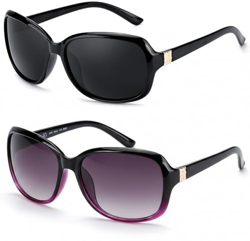 Myiaur 2 Pack Sonnenbrillen Damen Polarisierte Gläser, UV400 Schutz | Wraparound Design, Trendige, für Outdoor, Autofahren