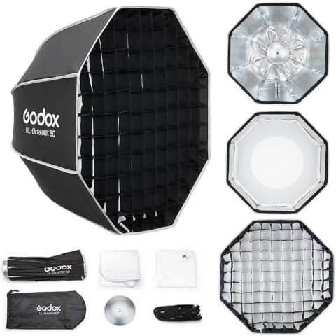 Godox UL-Octa Box 60 cm/23,6 pollici, Softbox ottagonale con montaggio Bowens, con diffusori/Impugnatura/Piastra diffusore, Softbox Godox per fotografia, Ritratto in studio(UL-Octa Box 60)