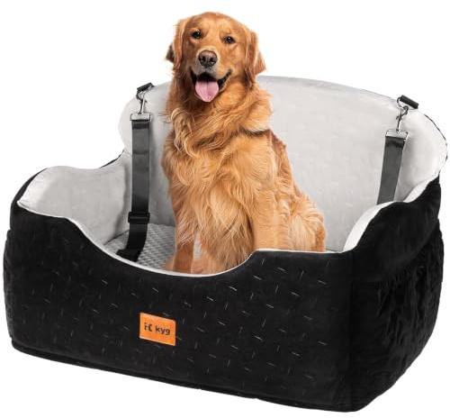 KYG Autositz Hund Mittlere/Große Hunde bis zu 55 lb, Wasserdichter Hundesitz Auto mit Zwei Kissen Waschbarer Hundekorb Auto Rücksitz, Abnehmbarer für Einfache Reinigung, Ganzjährig nutzbar
