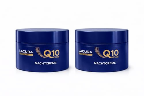 LACURA Q10 Anti Age Nachtcreme 2x50 ml | mit Q10, Hyaluronsäure & Vitamin E, Anti-Falten Pflege ab 35, Feuchtigkeit & Regeneration über Nacht, Vegan