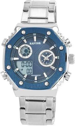Raptor Damen Armbanduhr Analog-Digital in Silber, Gesamtlänge 23.5 cm, Edelstahlarmband – 3 ATM