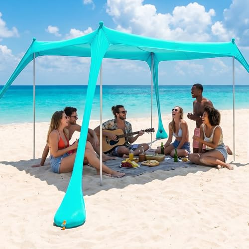 MAXVINI UPF50+ Strandzelt 3m x 3m, Schatten Zelt mit Sandschaufel & Erdnägeln und 4 Stützstäbe, Sonnenzelt Strand Sonnensegel Zelt für Strand, Camping, Angeln, Picknick, Hinterhofspaß, Outdoor-Grün