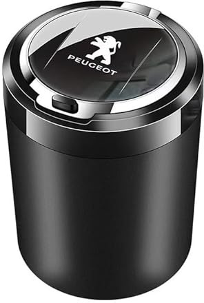 ZKAYHGG Cendrier de Voiture pour Peugeot 208 GT/GTI 2019-2023, en Acier Inoxydable Anti-Odeur avec Couvercle Auto-extinguible et LED pour Porte-gobelet,Black