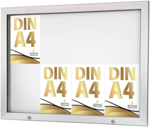 König Werbeanlagen Schaukasten Keitum Economy 8x DIN A4 | Querformat B 931 × H 684mm | wetterfest für innen und aussen | abschließbar | Acrylglas 2mm | Alu-silberfarbig eloxiert