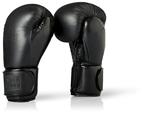 Paffen Sport Black Logo Echtleder-Boxhandschuhe für das Sparring und Training – schwarz – 12UZ