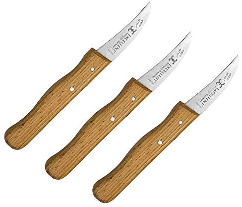 Set 3 x Obstmesser - Tourniermesser - Gemüsemesser aus Solingen - gebogene Schneide - handgeschliffener Edelstahl - rostfrei - mit Echtholzgriff