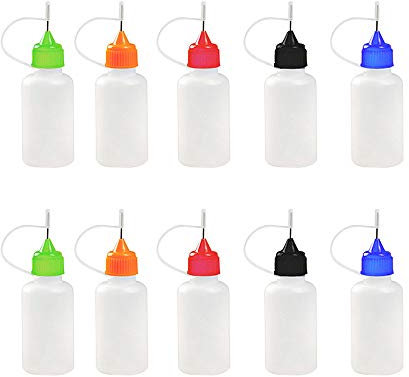 JLM-0438000 10 leere Kunststoff-Flaschen für Flüssigkeiten, zum Befüllen mit Nadel-Spitze, Applikator-Kleber-Flasche, DIY, Quilling-Werkzeug, Präzisions-Flasche, Farbe ist zufällig (10 ml, 10 Stück)
