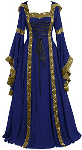 Femme Robe De SoiréE Vintage 1950'S Gothique MéDiéVale Renaissance Manches éVasé Robe Femme Hiver Grand Taille Annee 50 Robe De Princesse Cosplay Dress (5XL(EU48), Bleu)