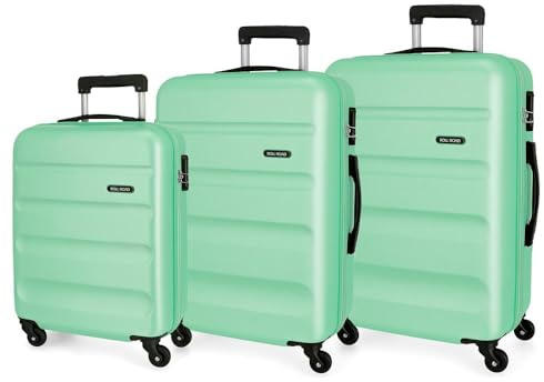 Roll Road Flex Kofferset Grün 55/65/75 cms Hartschalen ABS Kombinationsschloss 182L 4 Räder Handgepäck