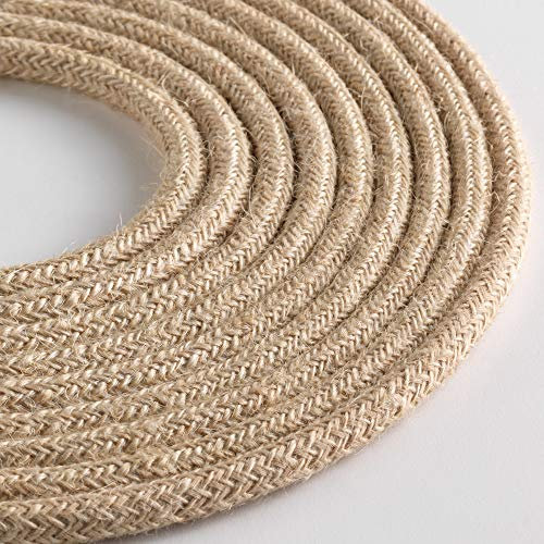 Klartext - Cavo tessile tondo LUMIÈRE per illuminazione, 3x0,75mm, Juta Naturale, 3mt.|Attenzione: cavo terra incluso! Massima sicurezza anti scossa!