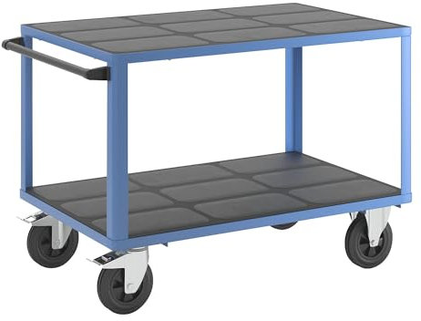 eurokraft | Montagewagen | Tragfähigkeit 500 kg | 2 Ladeflächen aus Kunststoff | Ladefläche 1250 x 800 mm | Gestell lichtblau