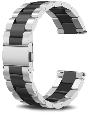 SUNDAREE Compatible avec Bracelet Montre Garmin Vívoactive 6 5 3/Venu/Sq 2/Vívomove 3 Trend/Forerunner 245 Music 645 165,20MM Noir Argent Homme Acier Inoxydable Métal Remplacement Band