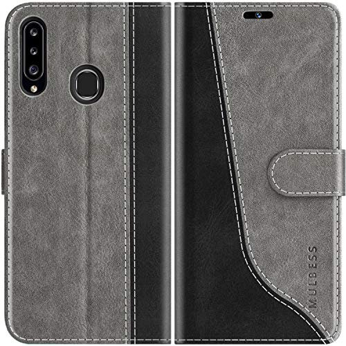 Mulbess für Samsung Galaxy A20S Hülle, Handyülle Leder mit Kartenfach, Klapphülle mit Magnetverschluss, Flip Case Etui Handytasche Schutzhülle, Stilvoll Grau