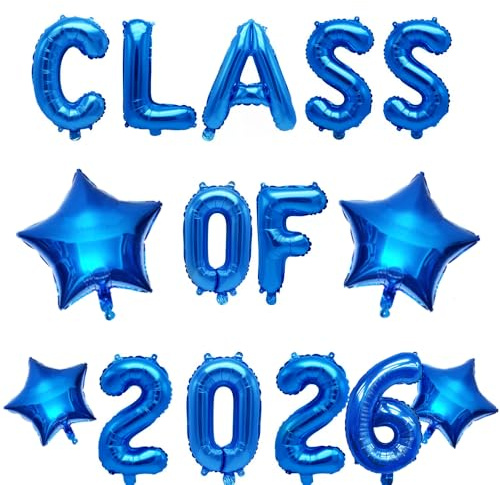 Klasse 2021 Luftballons mit blauem Stern, hängende Folienballons Buchstabe für High School College Abschluss Party Dekorationen Blau