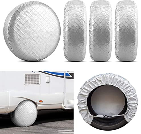 COOSOO Lot de 4 Housses de Pneu en Film d'aluminium imperméable à l'eau et à la poussière avec Crochets pour remorque, Camping-Car, Camion, SUV, Camping-Car, Jeep, Protection de Roue 27-29 Pouce