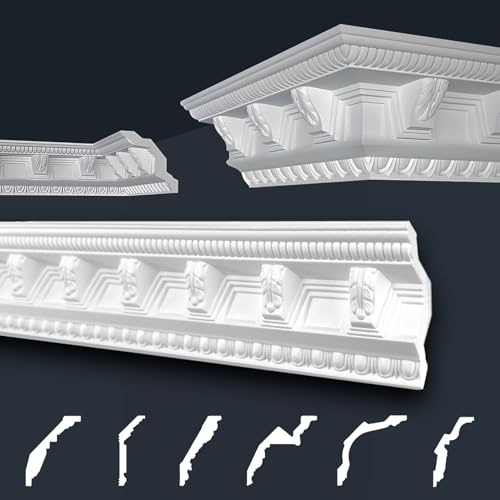 Marbet Deckenleisten weiß Sparpaket aus Styropor EPS - Stuckleisten gemustert, im traditionellen Design - (2 Meter B-22) Stuck Winkelleisten Wandleisten