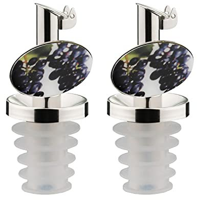 Westmark 2 Essig-/Öl-Ausgießer für Flaschen, mit Kläppchen und Dekor, Metall/rostfreier Edelstahl, Silikonkorken, Inox Essig-Spezial, 479322EV