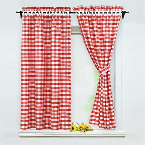 Yujiao Mao Landhausstil Vorhang mit Karo-Muster Stangendurchzug Blickdichte Vorhänge Inklusive 2 Raffhaltern BxH 100x145cm Rot 2 Stück