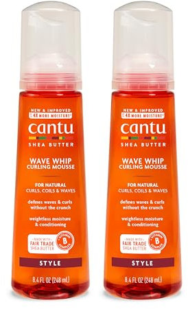 Cantu Wave Whip Curling Mousse für natürliches Haar mit reiner Sheabutter, 238 ml (2 Stück) (Verpackung kann variieren)