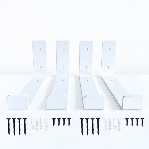 4 x Heavy Duty Scaffold Shelf Brackets 225mm - Industrial Style for 9 Inch Boards - Made from 5mm Steel - Ideal DIY Storage Solution for Living Room, Kitchen, Office, Garage (White Lip Up 4 pcs)