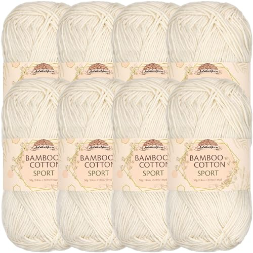 JubileeYarn Bamboo Cotton Sport Yarn - 50g/Skein - Moon Beam - 8 Balls