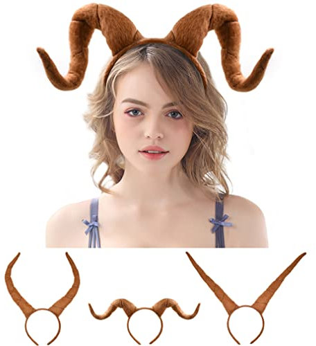 HODRME Plush Antelope Ram Horns Headband-Halloween Christmas Festival Theme Party Animal Cosplay Costume Headbands
