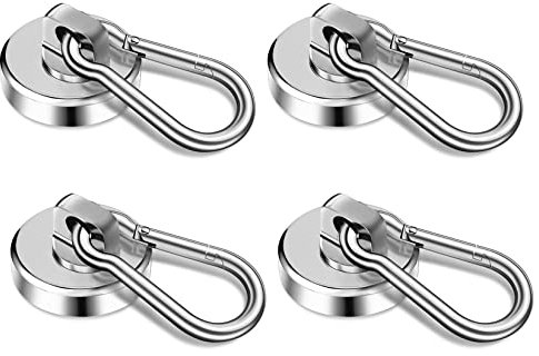 GothicBride Pack of 4 Magnetic Hooks 30 kg Pulling Force Magnet Hooks Heavy Duty, Strong Magnetic Hooks with Rotating Carabiner for Kitchen, Bathroom, Lockers (4)