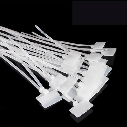 Uotyle 200PCS Cable Ties with Tags Nylon Zip Ties White Self-Locking Label Cable Straps Marker for Cable/Wire/Cord Management(3 * 100mm)