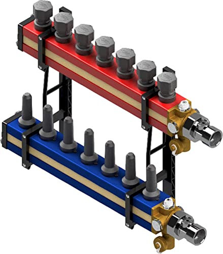 SBK Heizkreisverteiler 3000 07-fach mit Durchflussmesser gelb 1,1-7,8 l/min (100-465 l/h) inkl. Zubehör, Baulänge 510 mm
