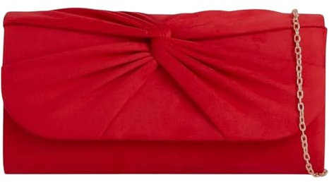 Suede Pleated Style Bridal Prom Wedding Evening Clutch Party Purse Hand Bag (Red)