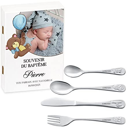 Maverton Set de couverts personnalisé pour garçon - Coutellerie dans coffret imprimé - Couvert Enfant Thème Animal - Cadeaux bébé avec photo personnalisée - Idee Cadeau Bapteme - Photo 7
