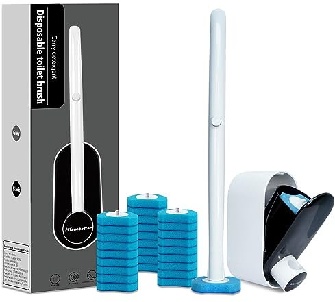 Hisucbetter Escobilla de Inodoro desechable y Soporte con 32 recambios de Varita de Inodoro, solución de fregado cargada para Limpieza de Inodoro, Juego de Suministros de Limpieza de baño, Negro