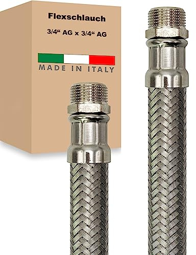 Flexschlauch AG x AG Edelstahl Panzerschlauch Anschlußschlauch Sanitär Armaturenschlauch Hauswasserwerk Made in Italy (3/4 x 3/4 - 300 mm)