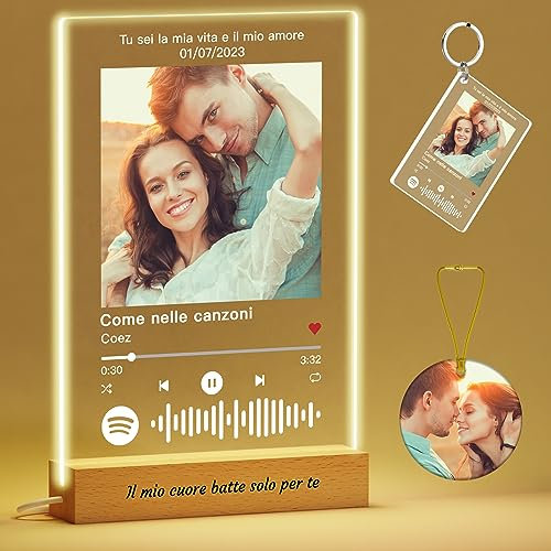 Voryusmer Targa Spotify Personalizzata - Spotify Personalizzato con Canzone Preferita, Foto, Testo, Base, Luci LED Opzionali - Regali Personalizzati per Uomini e Donne, 15x23cm