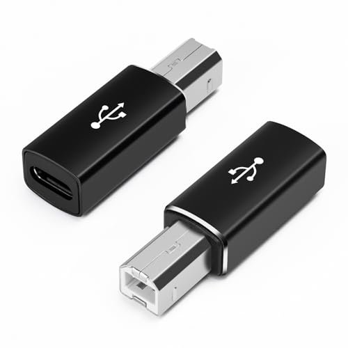Seminer Adaptador USB C Hembra a Impresora Macho (2 Pack), USB Tipo C a USB B Conector Convertidor Soporte Sincronización de Datos Compatible con Midi, Impresoras, Piano Eléctrico