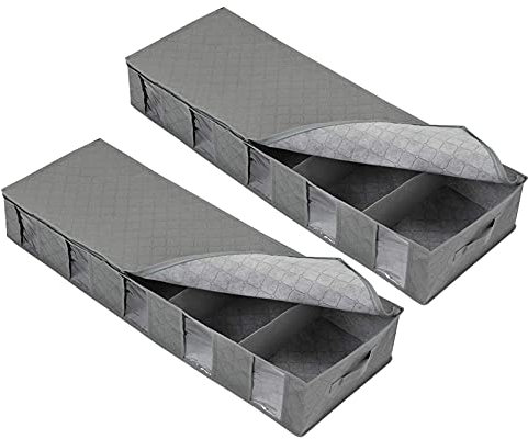 2 Pack Underbed Storage Bag, Underbed Storage Boxes, Clothes Storage Boxes, Clothes Storage Bags, Under Bed Clothing Organizer, With 5 Compartments With Lid Window For Bedding Quilt Blankets Shoes