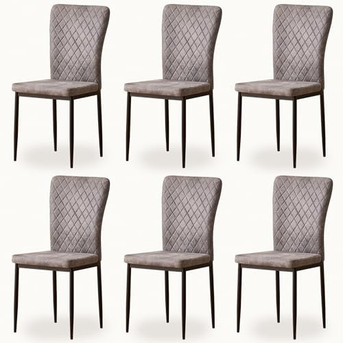 JaHECOME 6er Set Esszimmerstühle mit Kunstleder-Bezug, hoher Rückenlehne, Gitter Leichtbau Design, Essstuhl mit Metallbeine, für Esszimmer Küche Wohnzimmer (6, hellgrau)