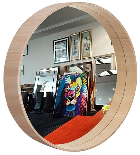 BD ART Tief Holz Wandspiegel breiter runder Spiegel 70 cm Naturholz Egzotischez Fuma skandinavisch Boho