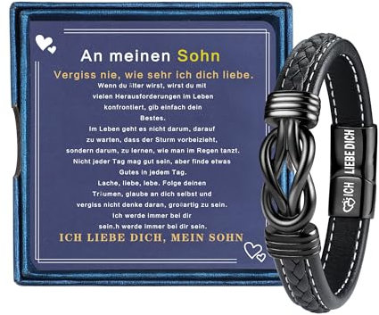 YADOCA Armband für Meinen Sohn, Herren Lederarmband für Sohn Geburtstag Weihnachten Geschenke, Sohn Armband von Mama Papa, Geschenke für Teenager Jungen