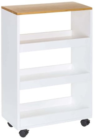 LEKE GO Carro Verdulero Estantería con Ruedas de Madera Blanco y Natural Nordico para Cocina, Frutero con Ruedas
